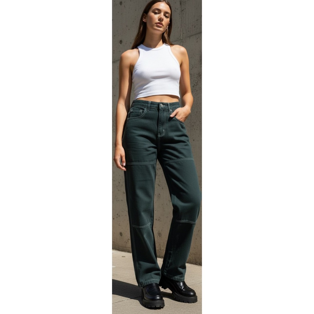 Princess Polly Carpenter Jeans Women's  0 Green Wide‎ Leg High Rise Y2K Pants